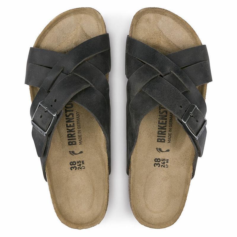 Birkenstock Lugano Oiled Læder Sandaler Herre Sort | DK 221MQZ